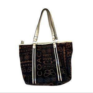 Coach Black Poppy Bandana Glitter Logo Tote Bag